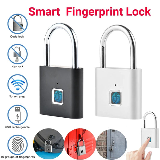 Smart Fingerprint Padlock Waterproof Biometric Fingerprint Keyless Door Lock USB Rechargeable Security Padlock for House Unlock