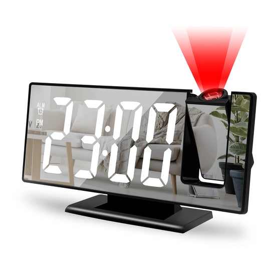 180° Arm Projection Alarm Clock with Time Temperature Digital Alarm Clock Snooze Table Clock 12/24H USB Projector LED Clock